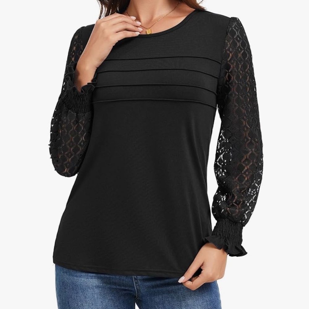 Elegant Black Lace Sleeve Women's Top